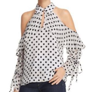 Alice + Olivia Blayne Polka Dot Cold-Shoulder Top